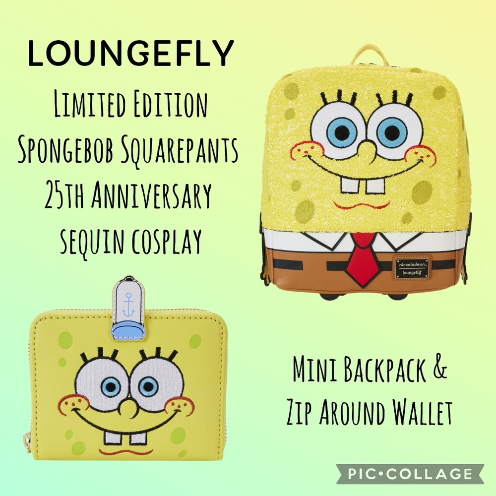 LOUNGEFLY Spongebob Squarepants Sequin Cosplay Mini Backpack & Zip Around Wallet